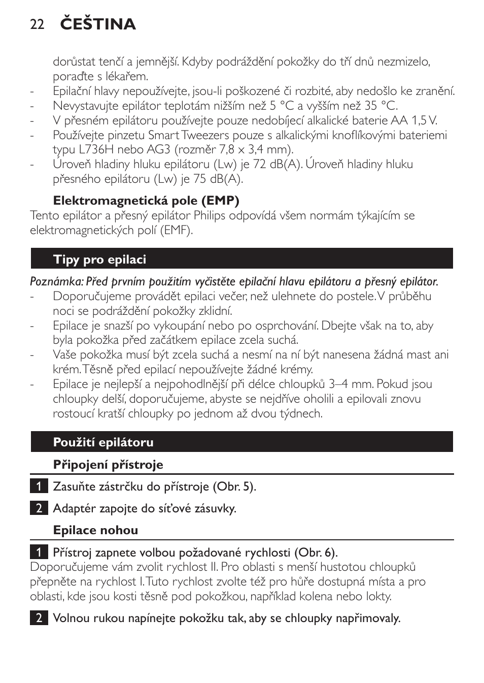 Čeština | Philips HP6540-00 User Manual | Page 22 / 128