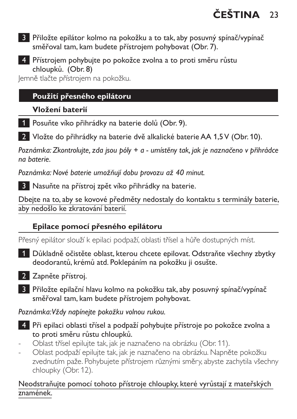 Čeština | Philips HP6540-00 User Manual | Page 23 / 128