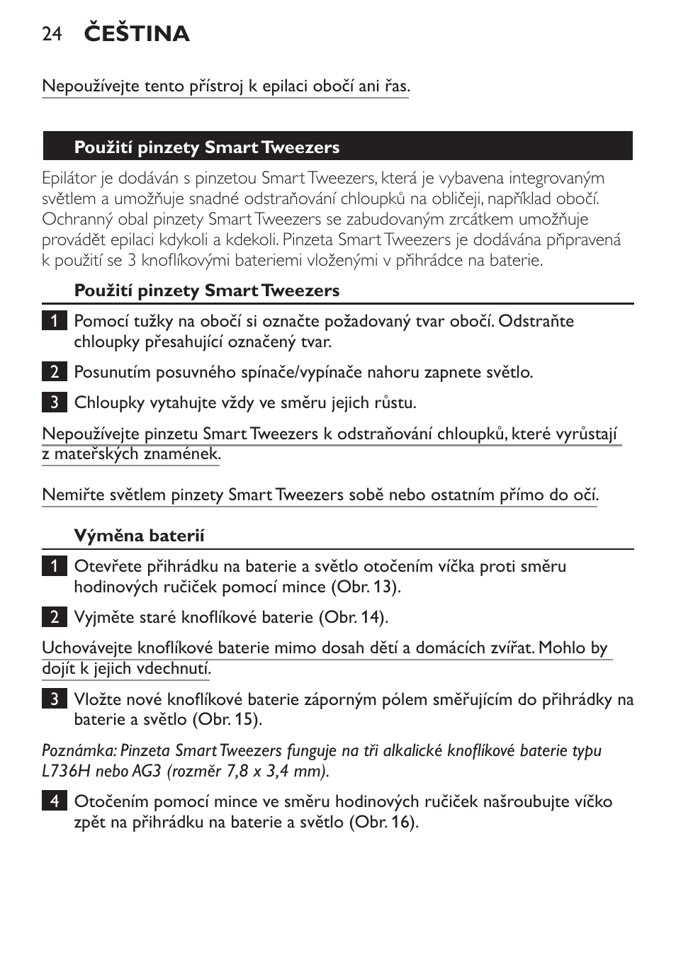 Čeština | Philips HP6540-00 User Manual | Page 24 / 128