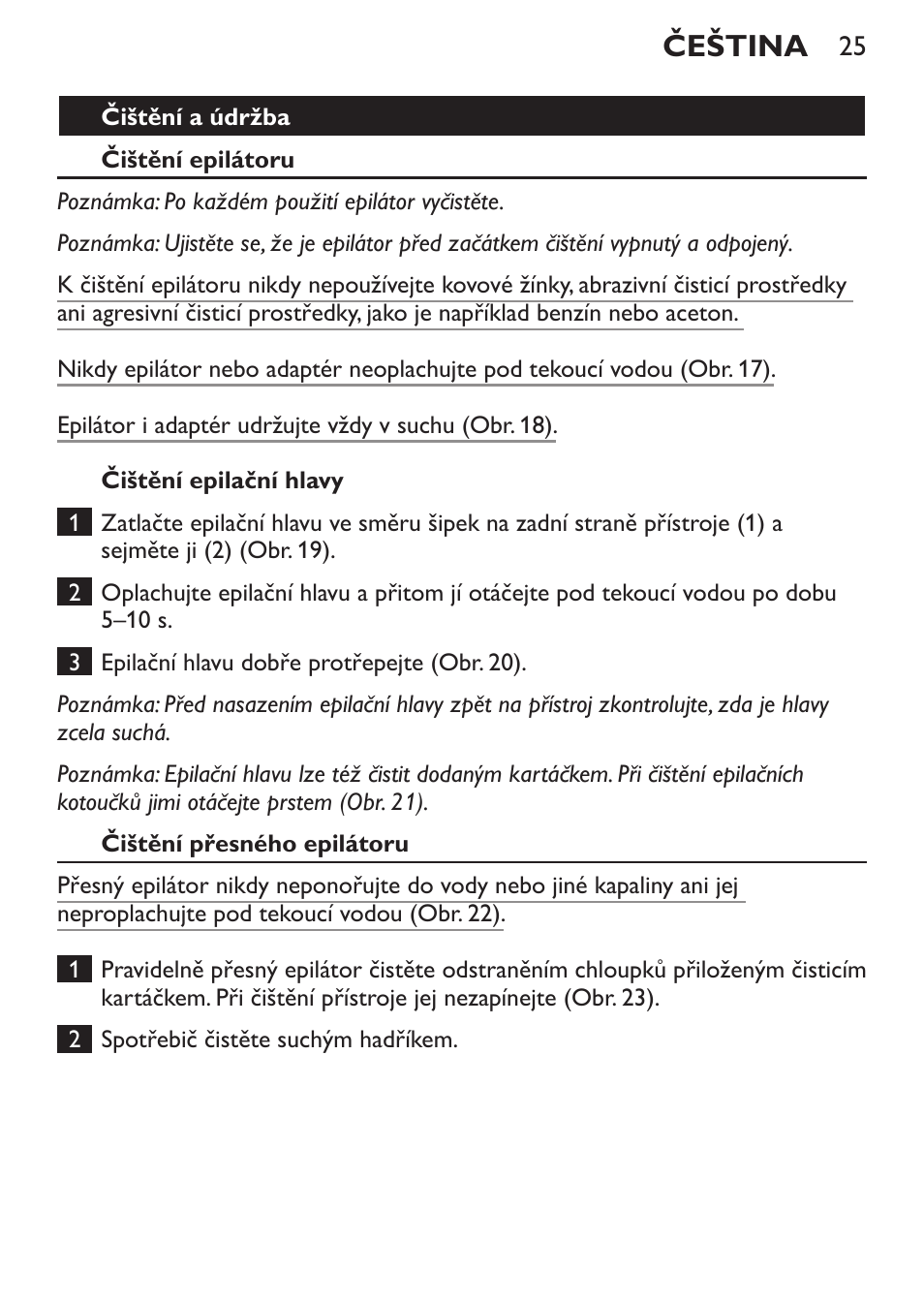 Čeština | Philips HP6540-00 User Manual | Page 25 / 128