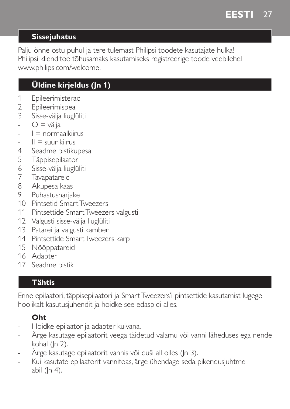 Eesti | Philips HP6540-00 User Manual | Page 27 / 128