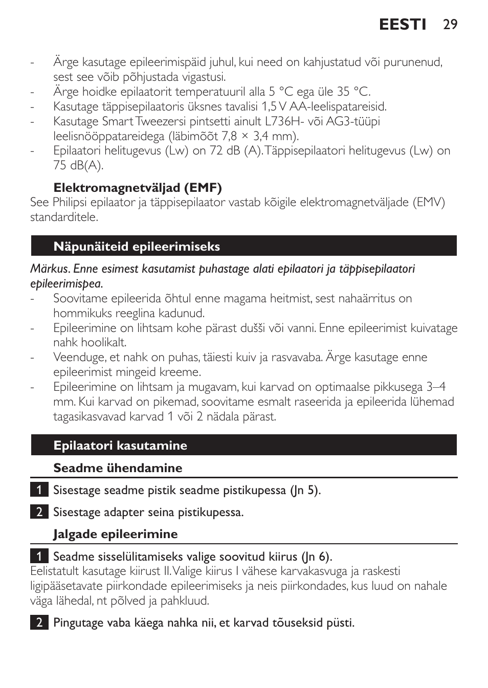 Eesti | Philips HP6540-00 User Manual | Page 29 / 128