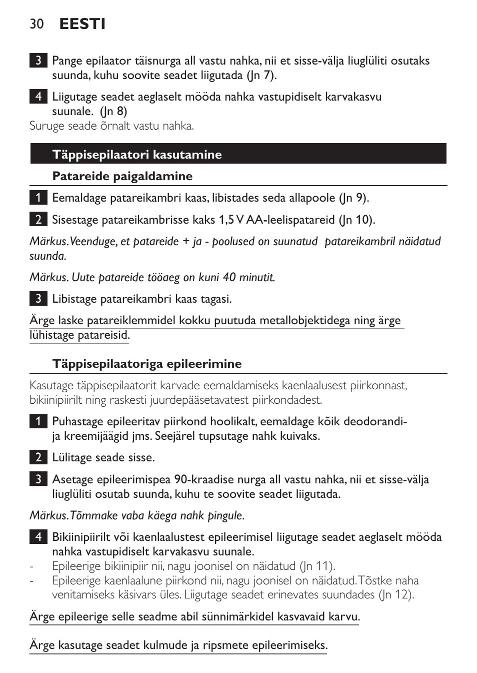 Eesti | Philips HP6540-00 User Manual | Page 30 / 128