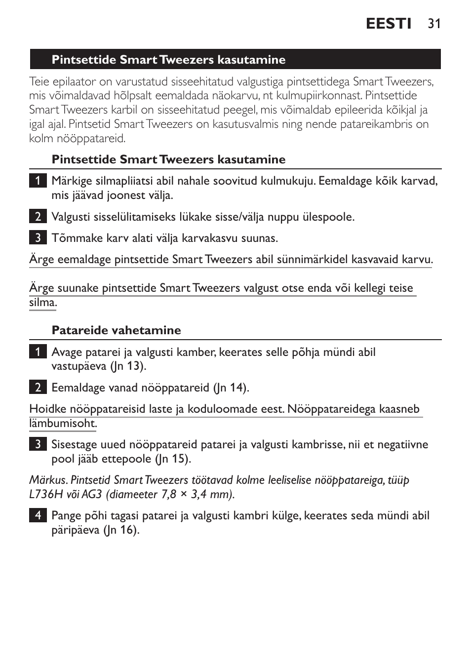 Eesti | Philips HP6540-00 User Manual | Page 31 / 128