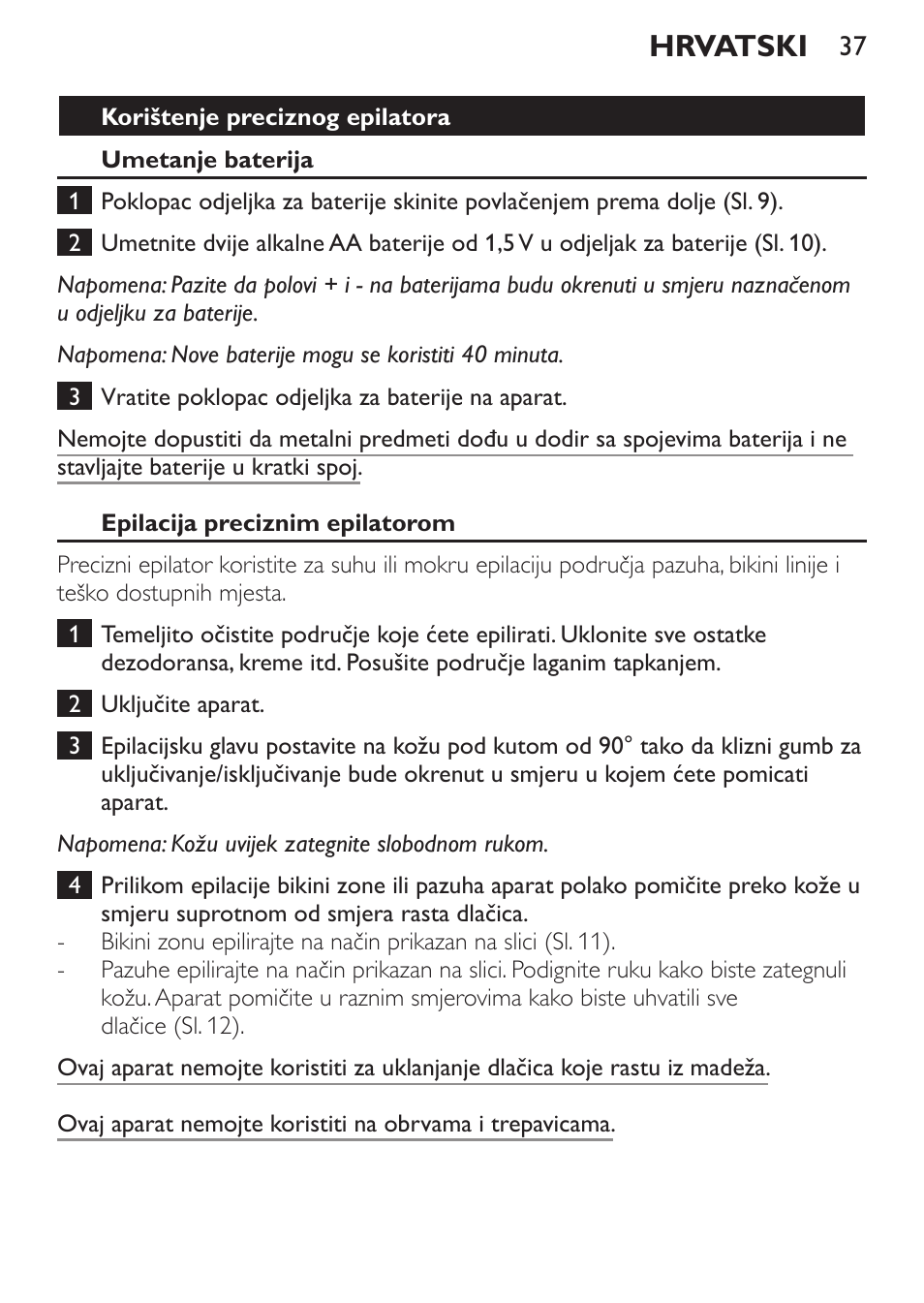 Hrvatski | Philips HP6540-00 User Manual | Page 37 / 128