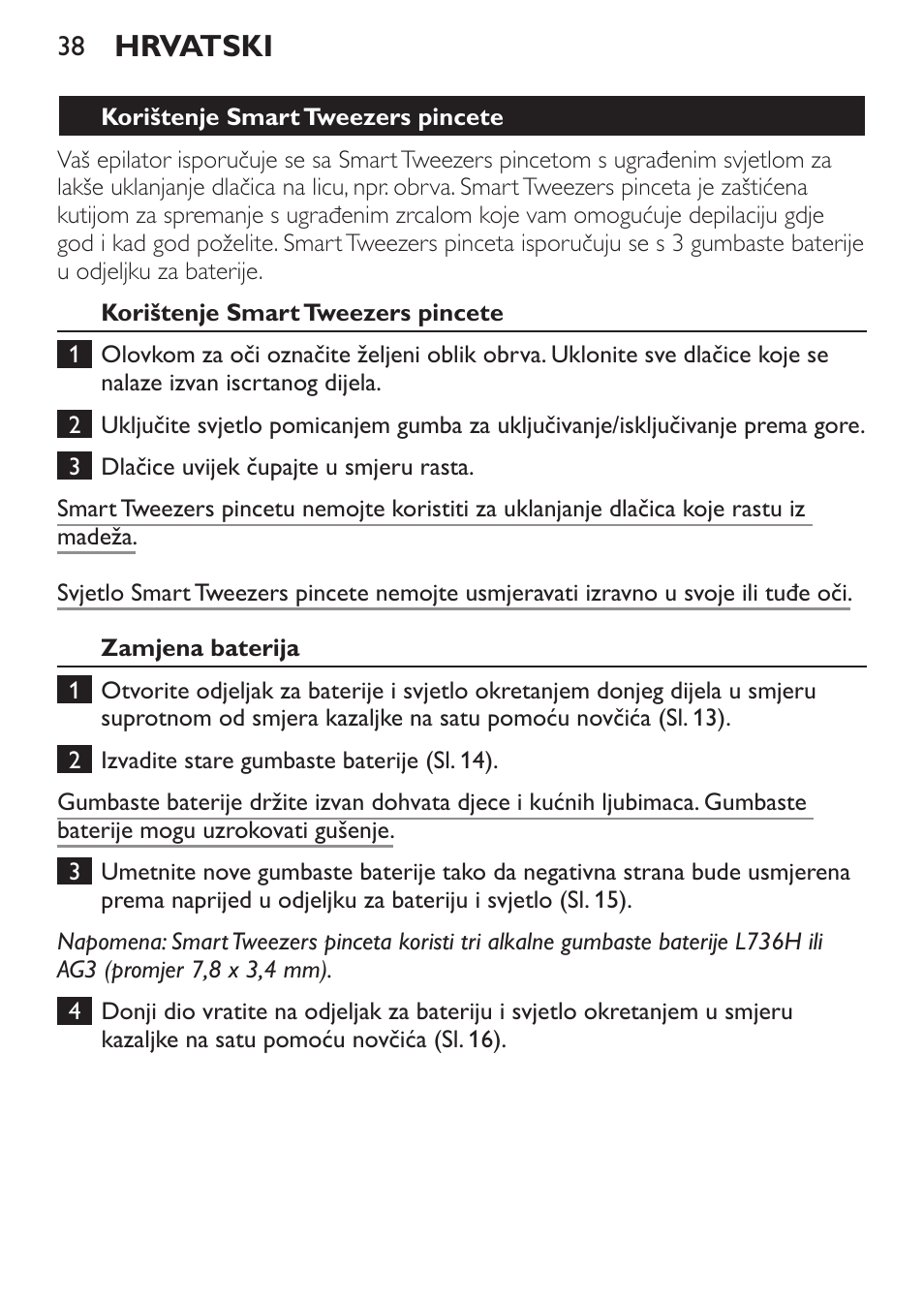 Hrvatski | Philips HP6540-00 User Manual | Page 38 / 128
