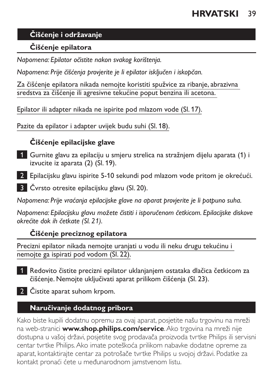 Hrvatski | Philips HP6540-00 User Manual | Page 39 / 128