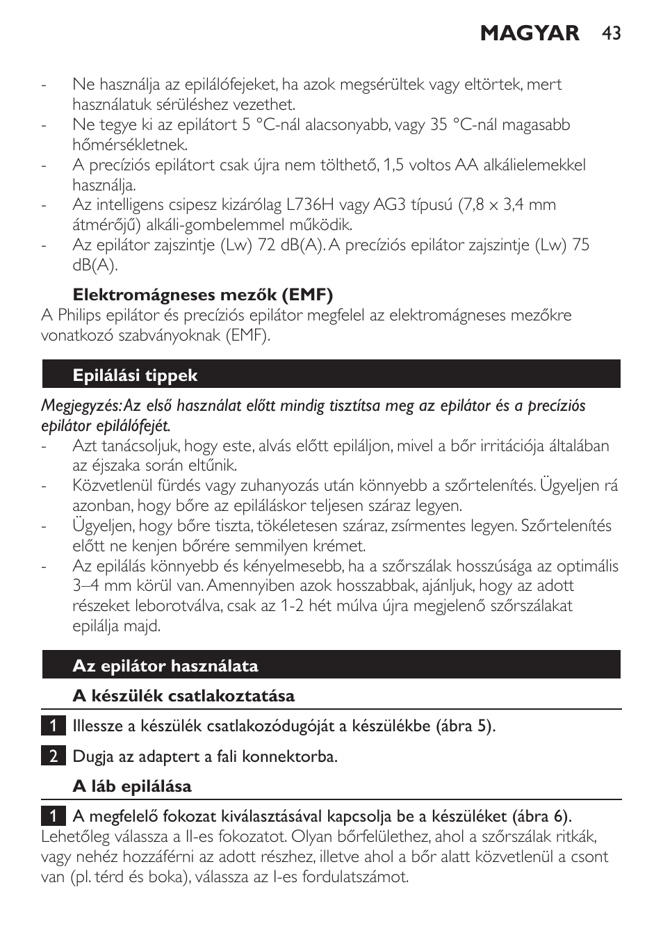 Magyar | Philips HP6540-00 User Manual | Page 43 / 128