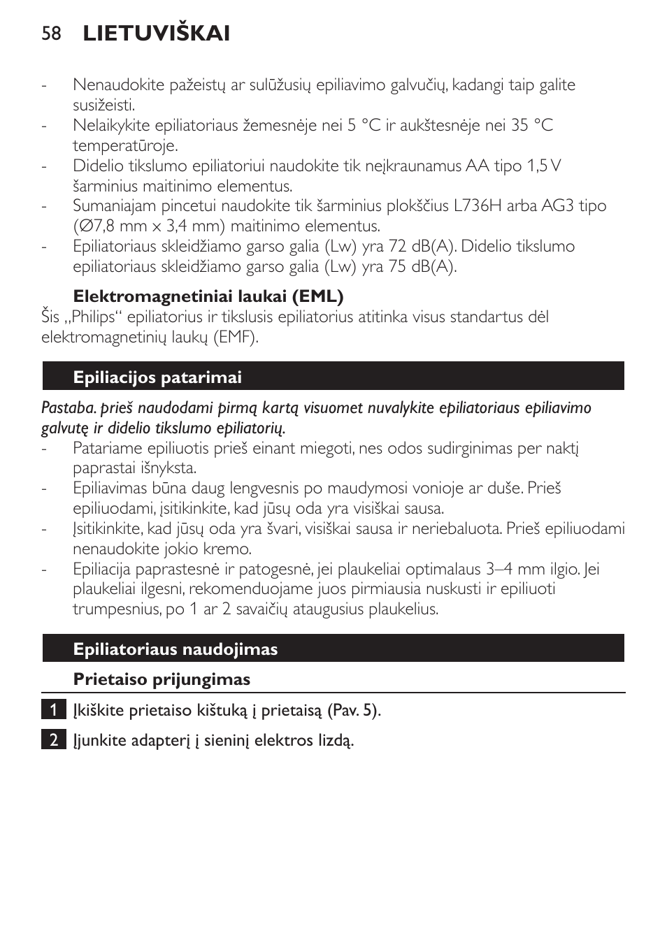 Lietuviškai | Philips HP6540-00 User Manual | Page 58 / 128