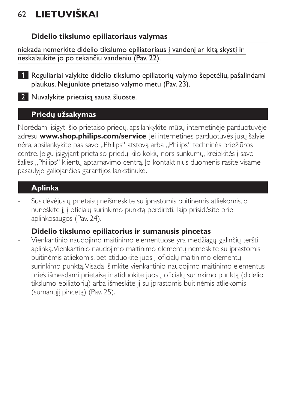 Lietuviškai | Philips HP6540-00 User Manual | Page 62 / 128