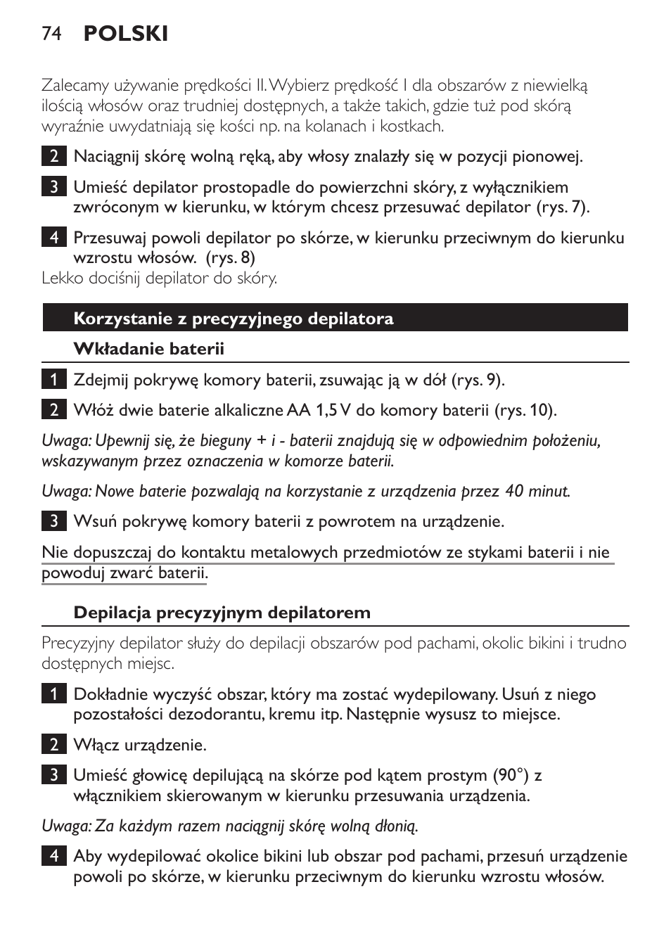 Polski | Philips HP6540-00 User Manual | Page 74 / 128