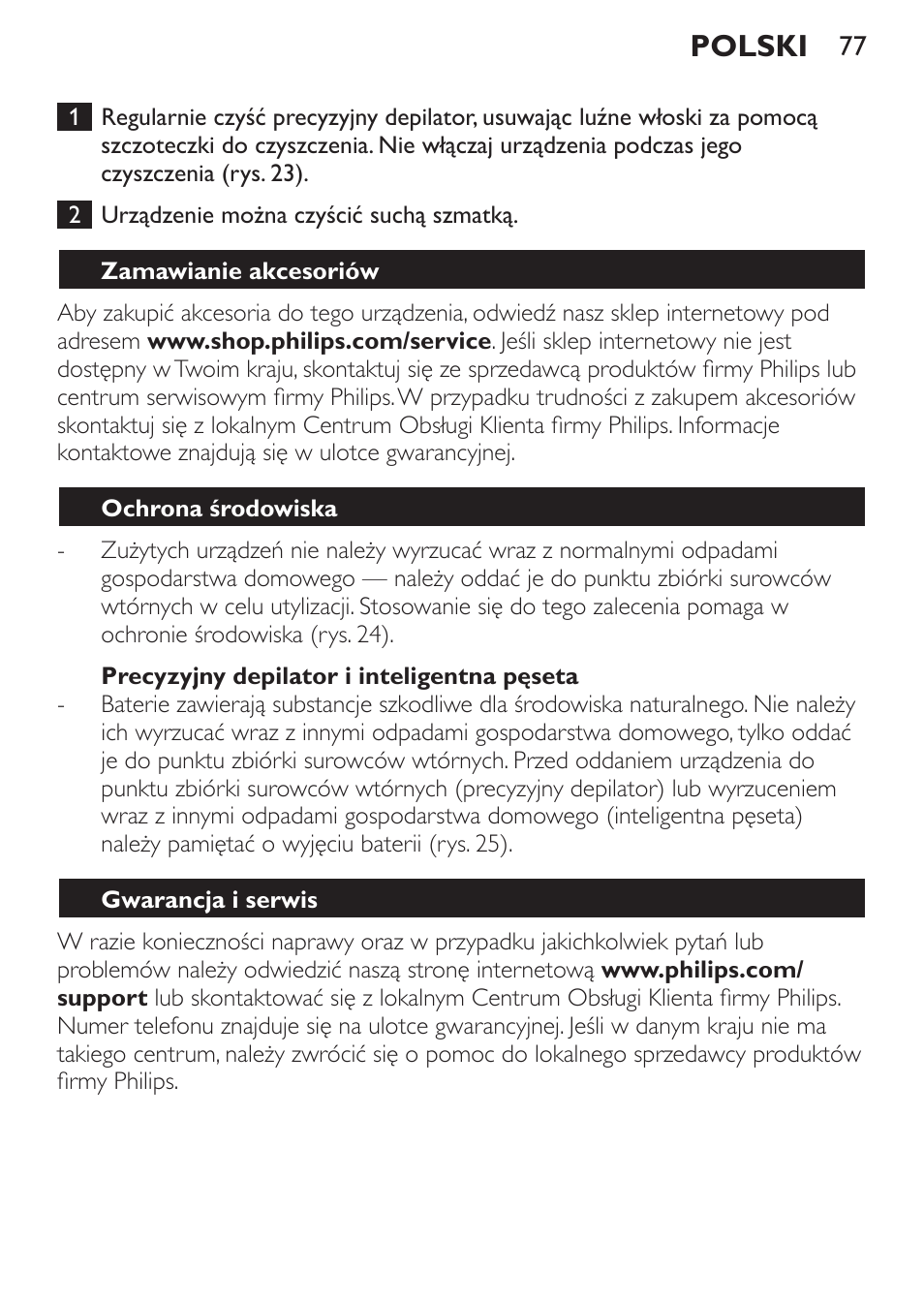 Polski | Philips HP6540-00 User Manual | Page 77 / 128