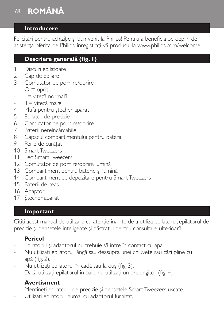 Română | Philips HP6540-00 User Manual | Page 78 / 128