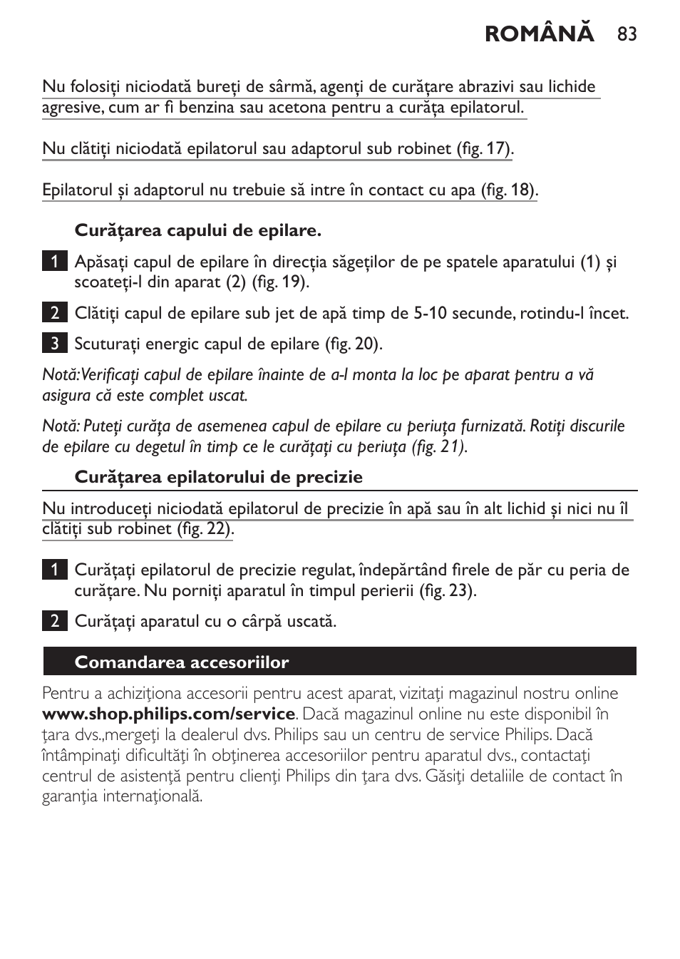 Română | Philips HP6540-00 User Manual | Page 83 / 128