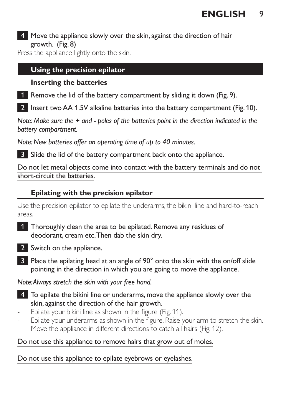 English | Philips HP6540-00 User Manual | Page 9 / 128