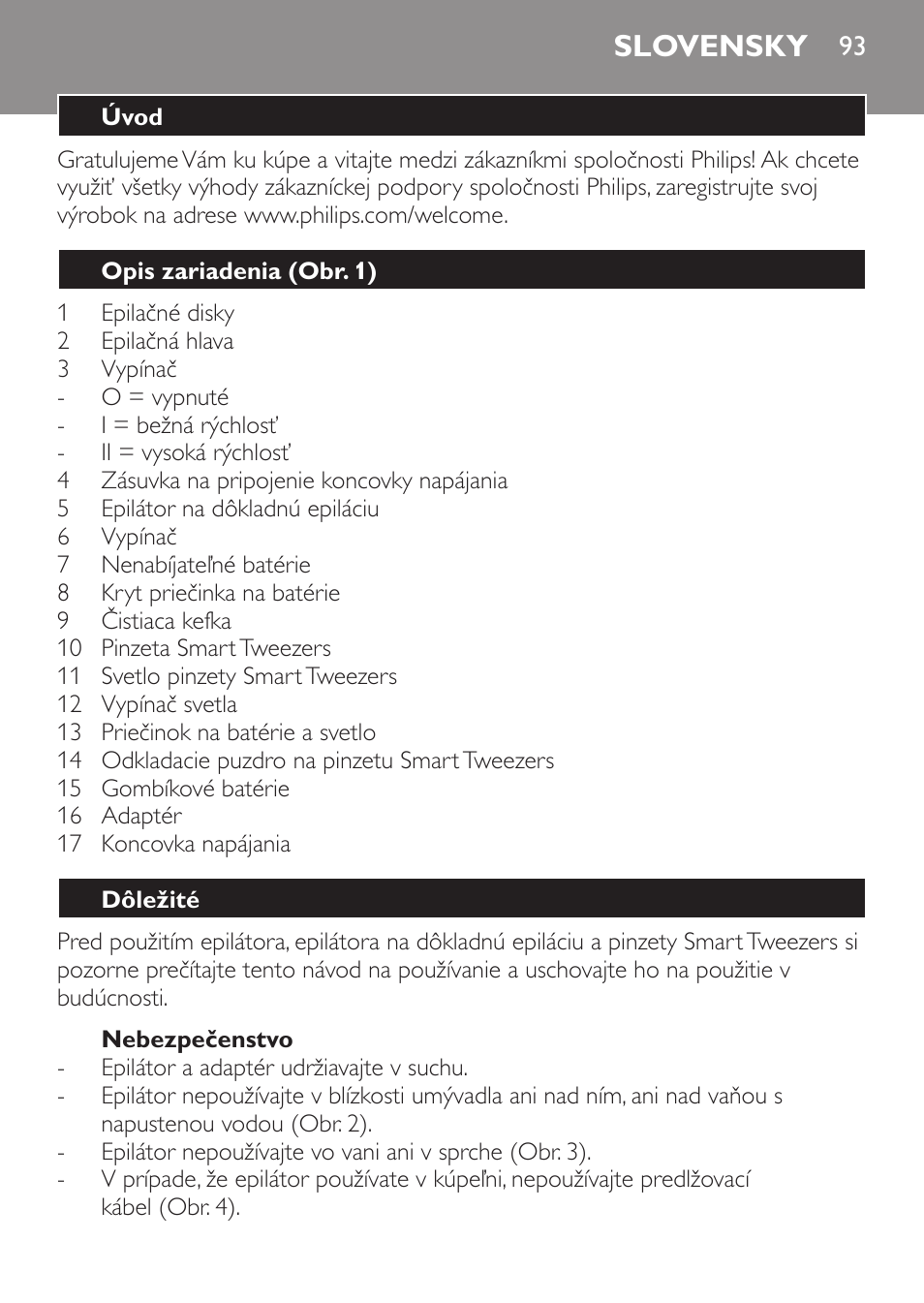 Slovensky | Philips HP6540-00 User Manual | Page 93 / 128