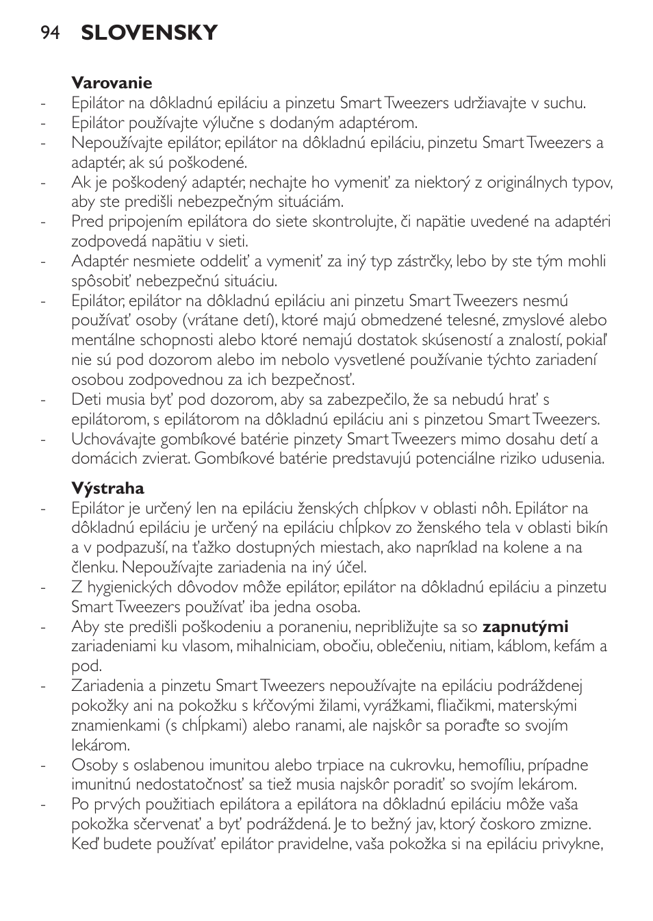 Slovensky | Philips HP6540-00 User Manual | Page 94 / 128