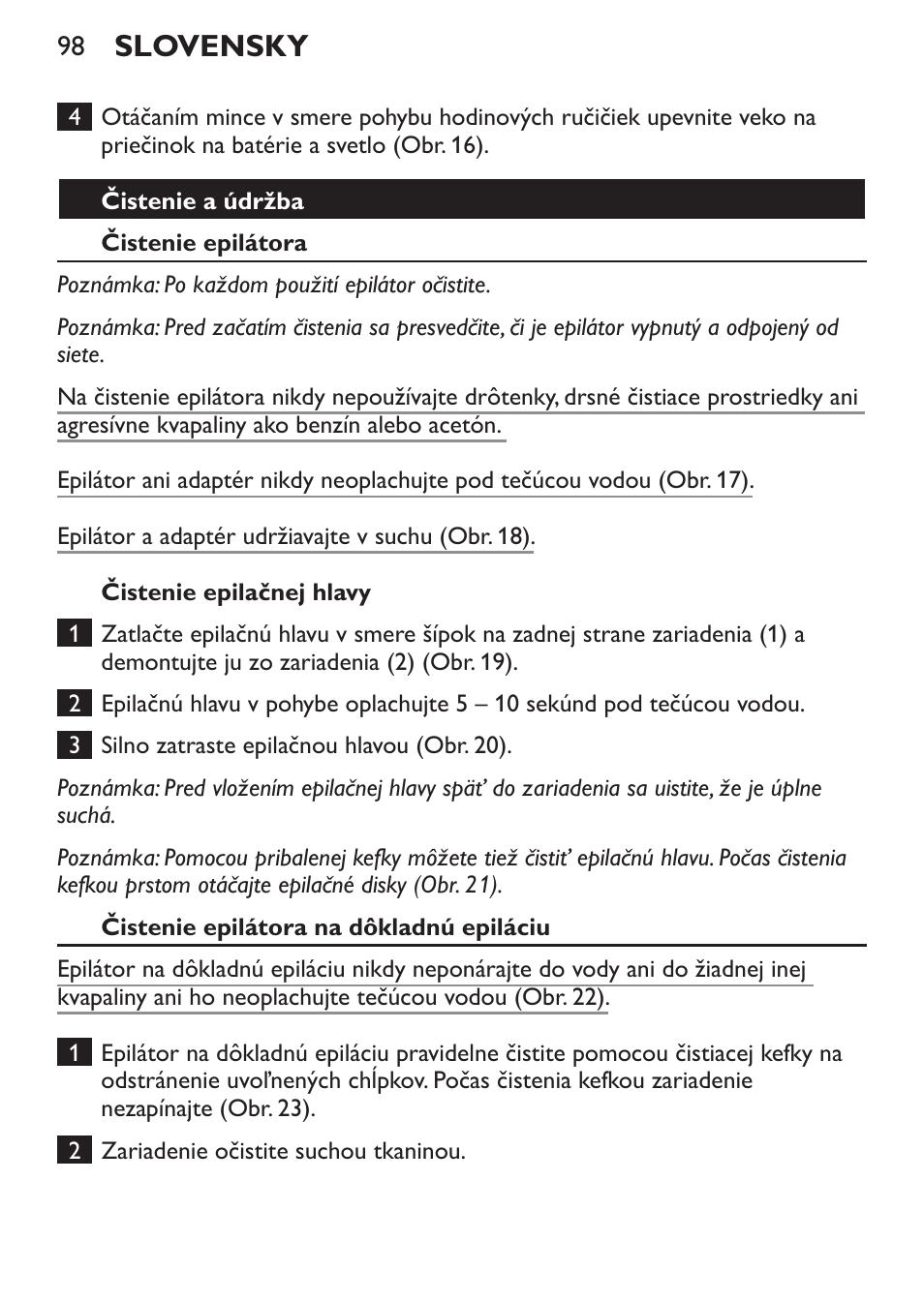 Slovensky | Philips HP6540-00 User Manual | Page 98 / 128