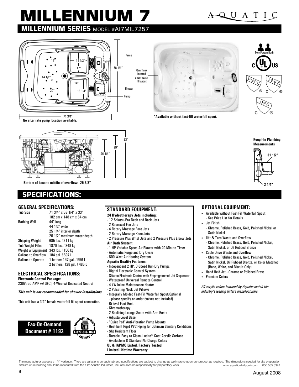 Aquatic MILLENNIUM 7 AI7mIl7257 User Manual | 1 page