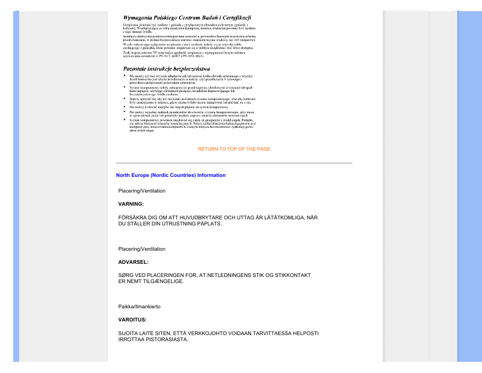 North europe (nordic countries) information | Philips 225B1CB-27 User Manual | Page 18 / 100