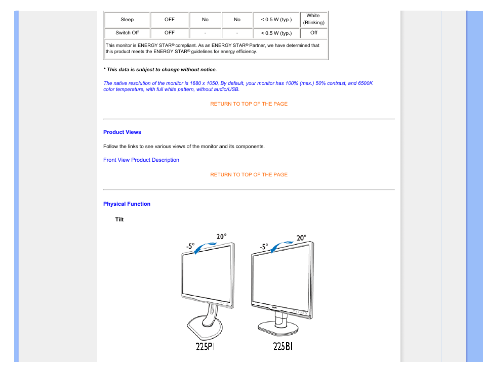 Product views physical function | Philips 225B1CB-27 User Manual | Page 33 / 100