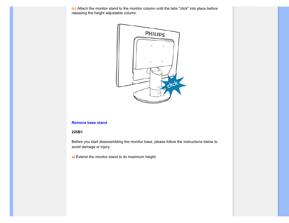 Remove base stand | Philips 225B1CB-27 User Manual | Page 64 / 100