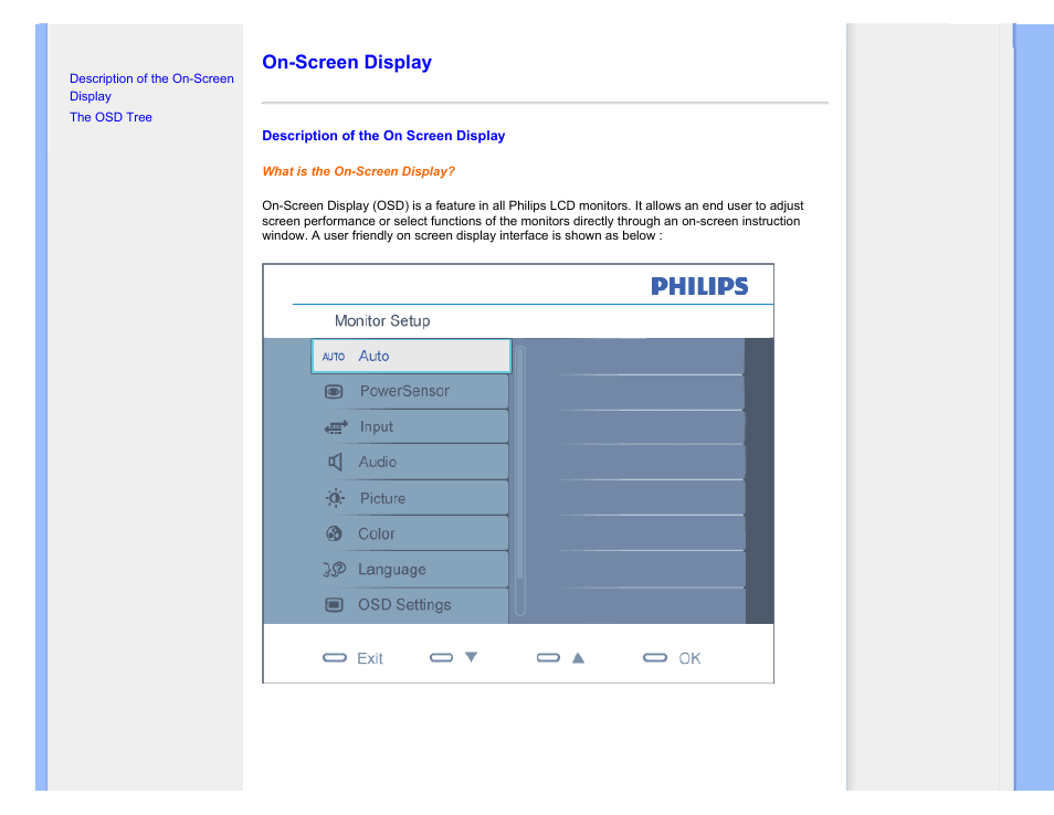 On-screen display | Philips 225B1CB-27 User Manual | Page 73 / 100