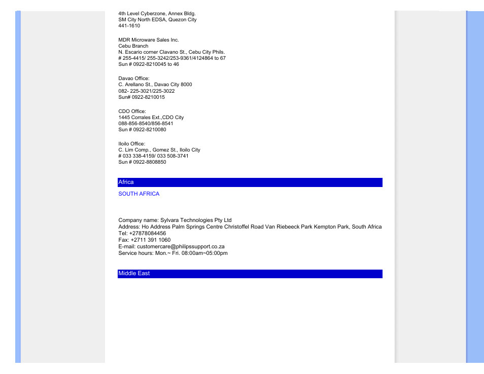 South africa | Philips 225B1CB-27 User Manual | Page 91 / 100