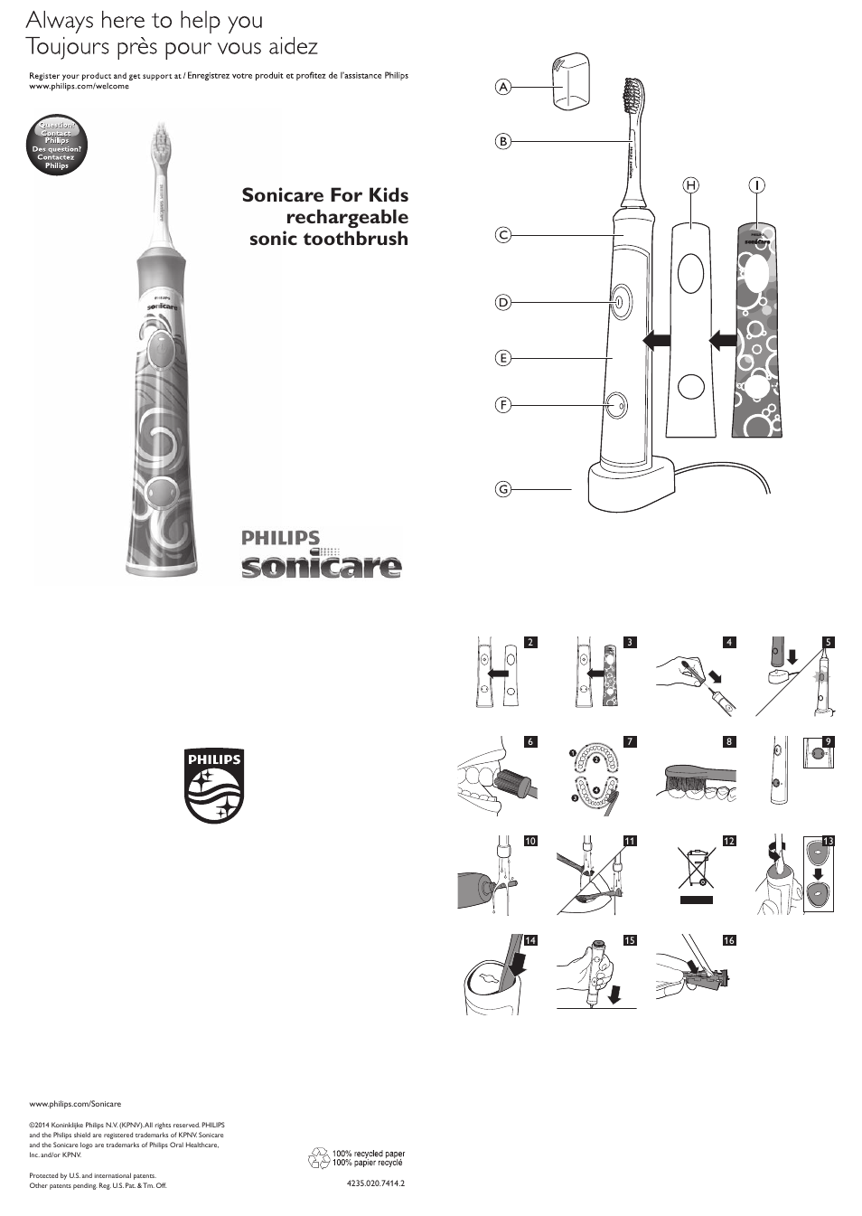 Philips Sonicare For Kids Rechargeable sonic electric toothbrush HX6311-07 2 modes 1 brush head User Manual | 9 pages
