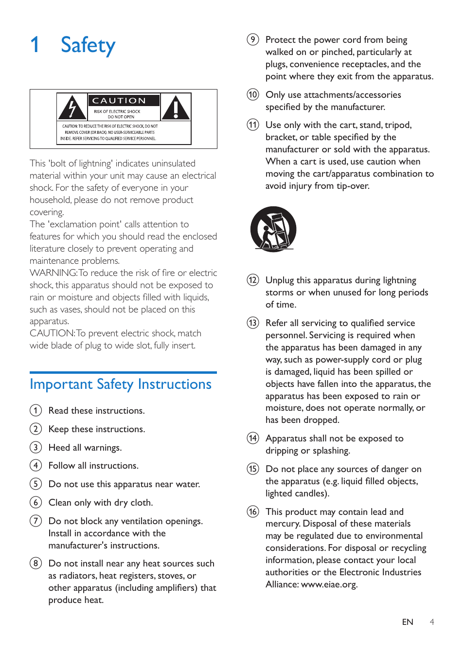 1 safety, Important safety instructions | Philips ORD2100B-37 User Manual | Page 4 / 15