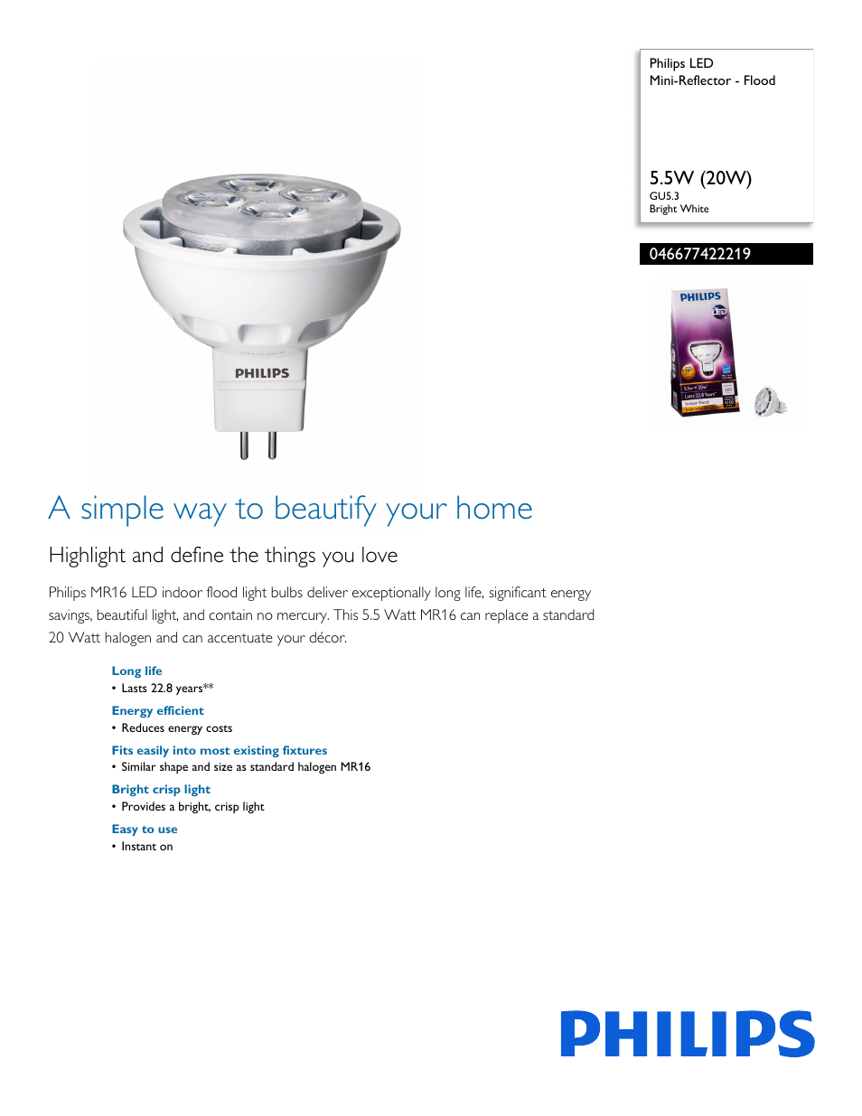 Philips 046677422219 User Manual | 2 pages