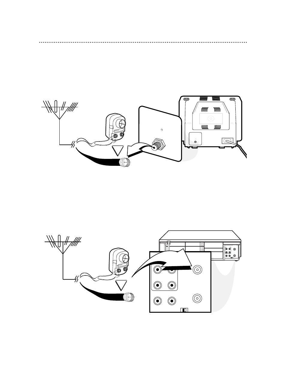 Disconnect the antenna or cable from your tv, Out in, Audio | Video out in in out | Philips VRA611AT User Manual | Page 6 / 48