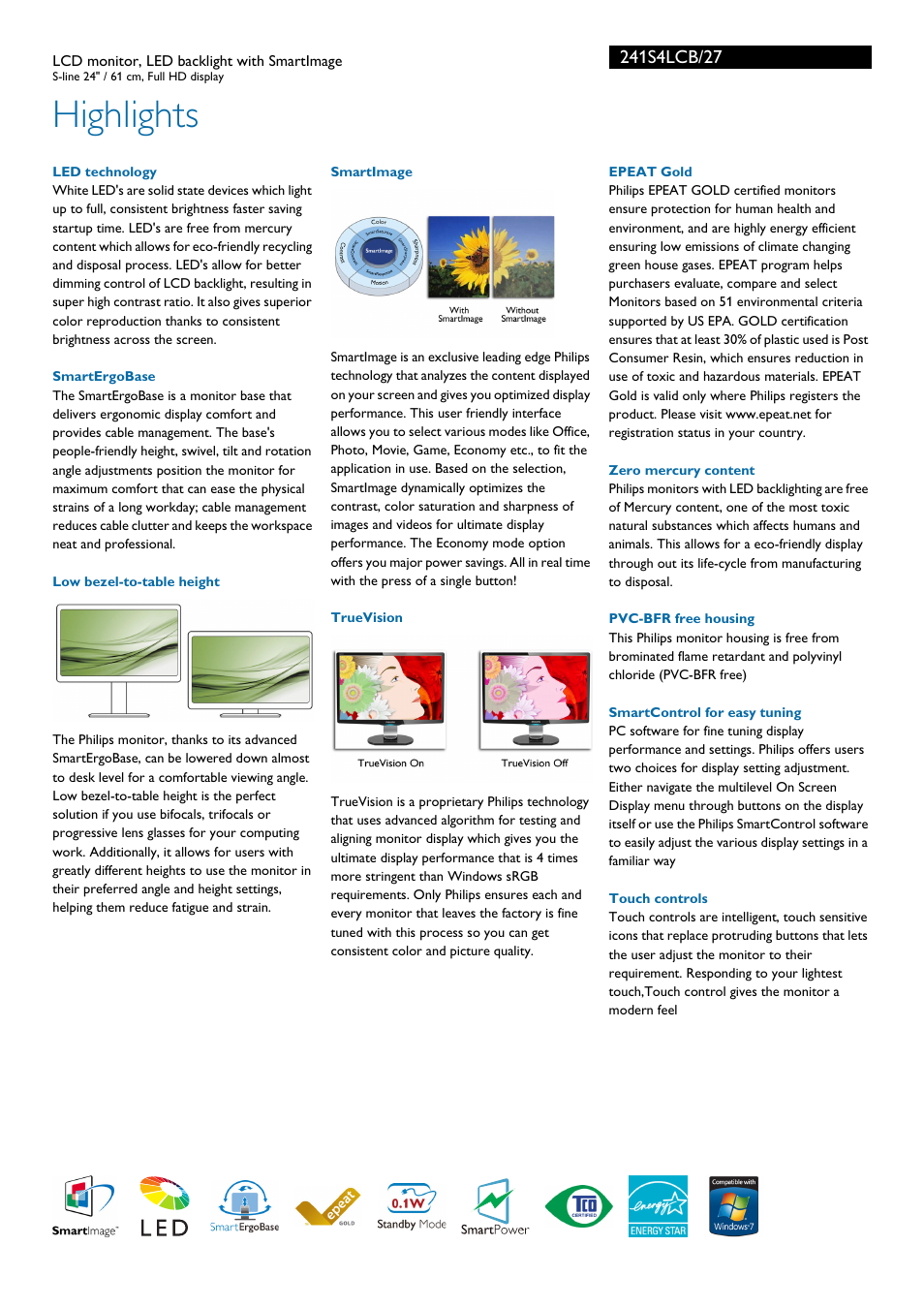 Highlights | Philips 241S4LCB-27 User Manual | Page 2 / 3