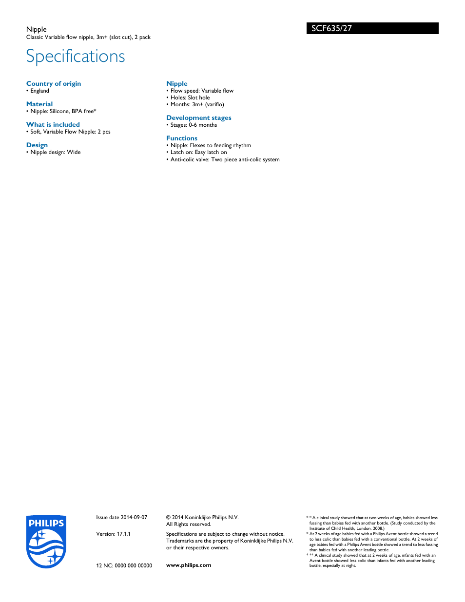 Specifications | Philips SCF635-27 User Manual | Page 3 / 3