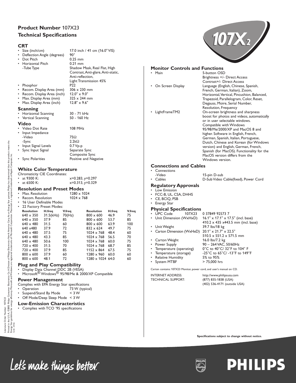 107x | Philips 107X2314 User Manual | Page 2 / 2