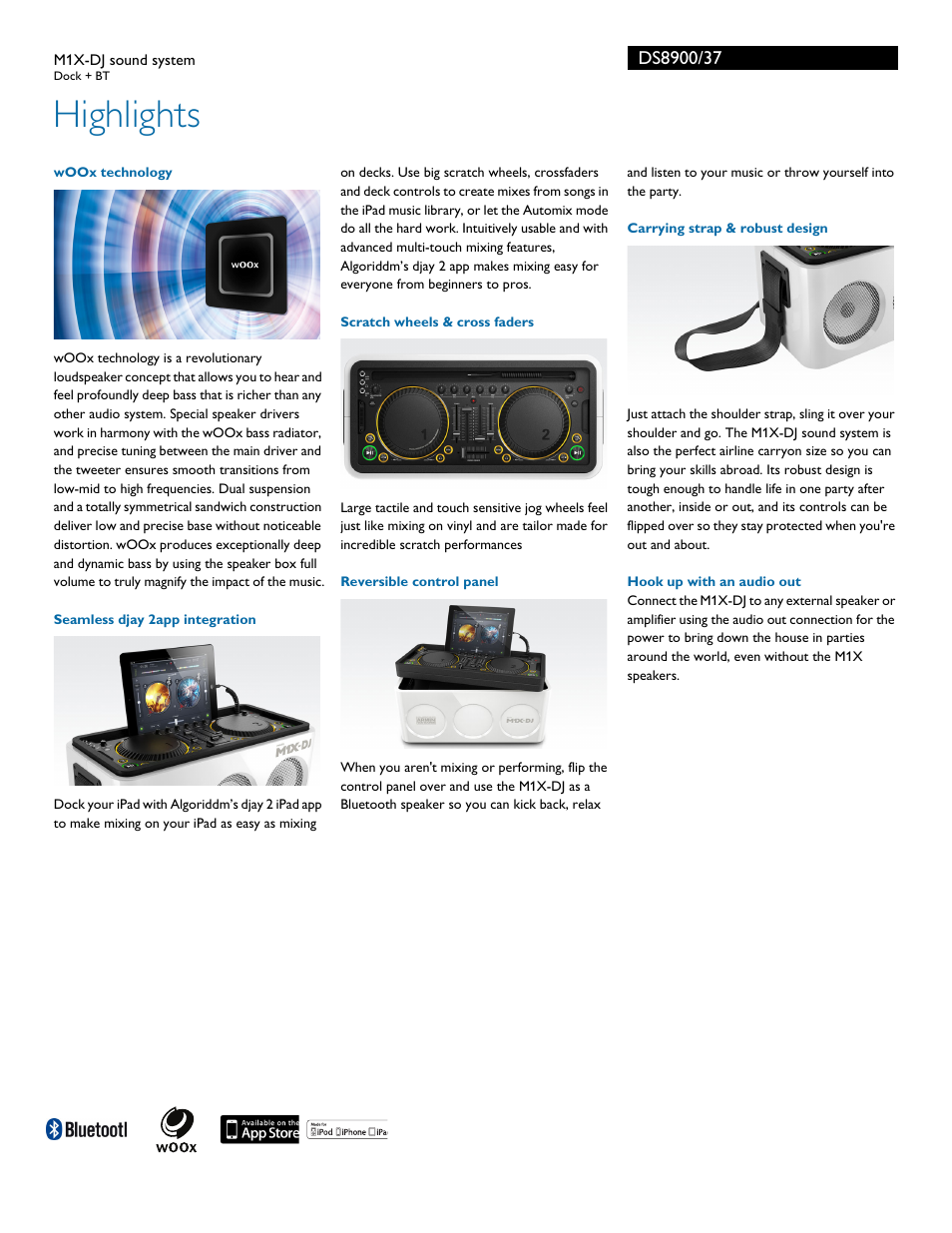 Highlights | Philips M1X-DJ sound system DS8900 Dock + BT User Manual | Page 2 / 3