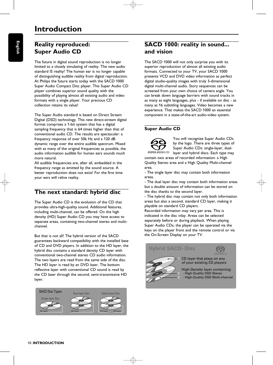 Introduction, Reality reproduced: super audio cd, The next standard: hybrid disc | Sacd 1000: reality in sound... and vision | Philips SACD1000 User Manual | Page 10 / 107
