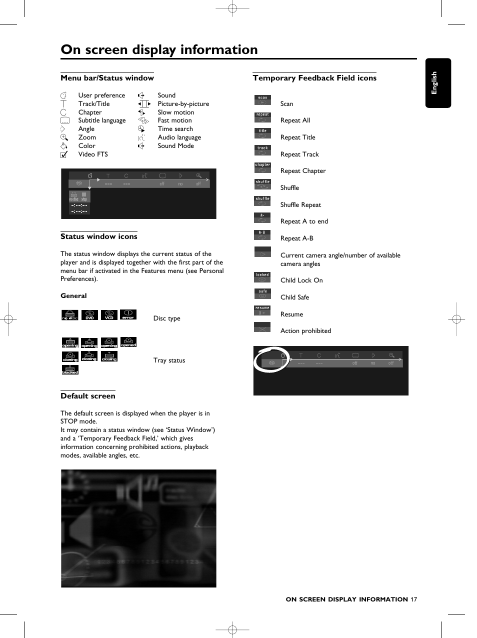 On screen display information | Philips SACD1000 User Manual | Page 17 / 107