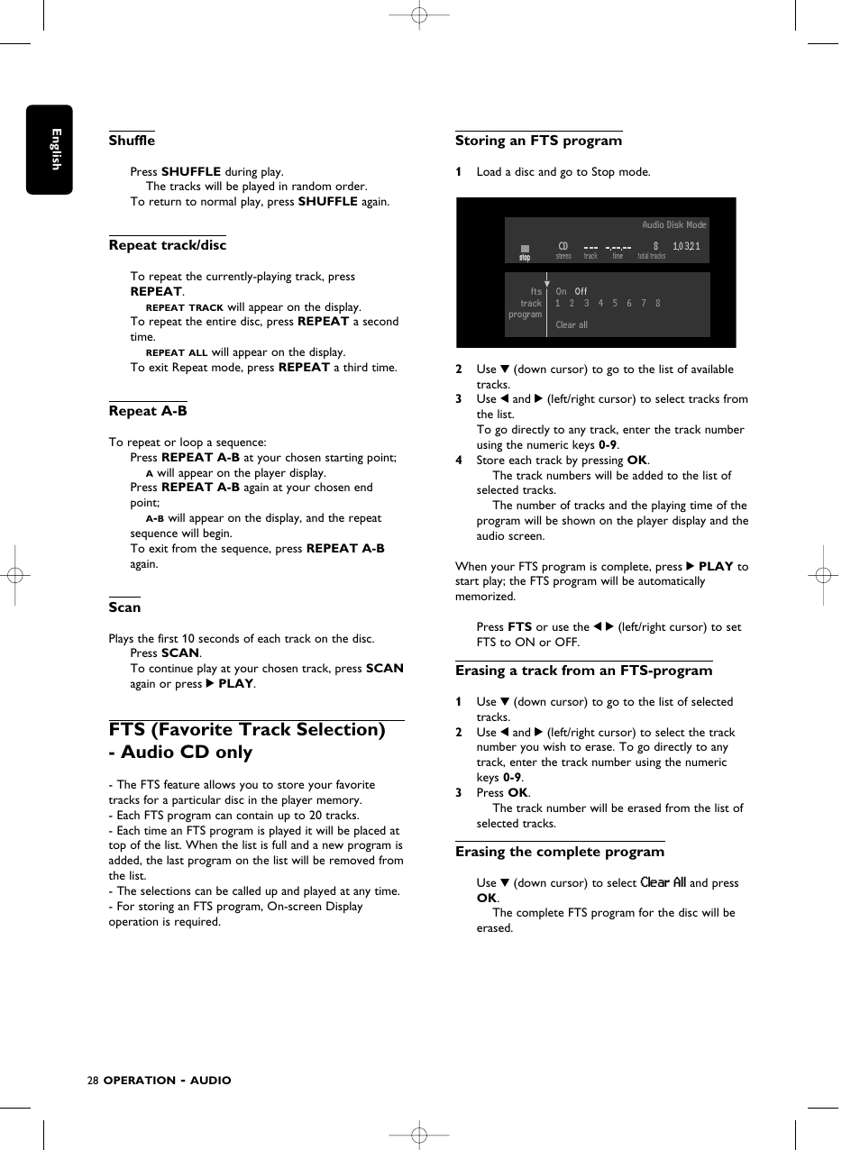 Fts (favorite track selection) - audio cd only | Philips SACD1000 User Manual | Page 28 / 107