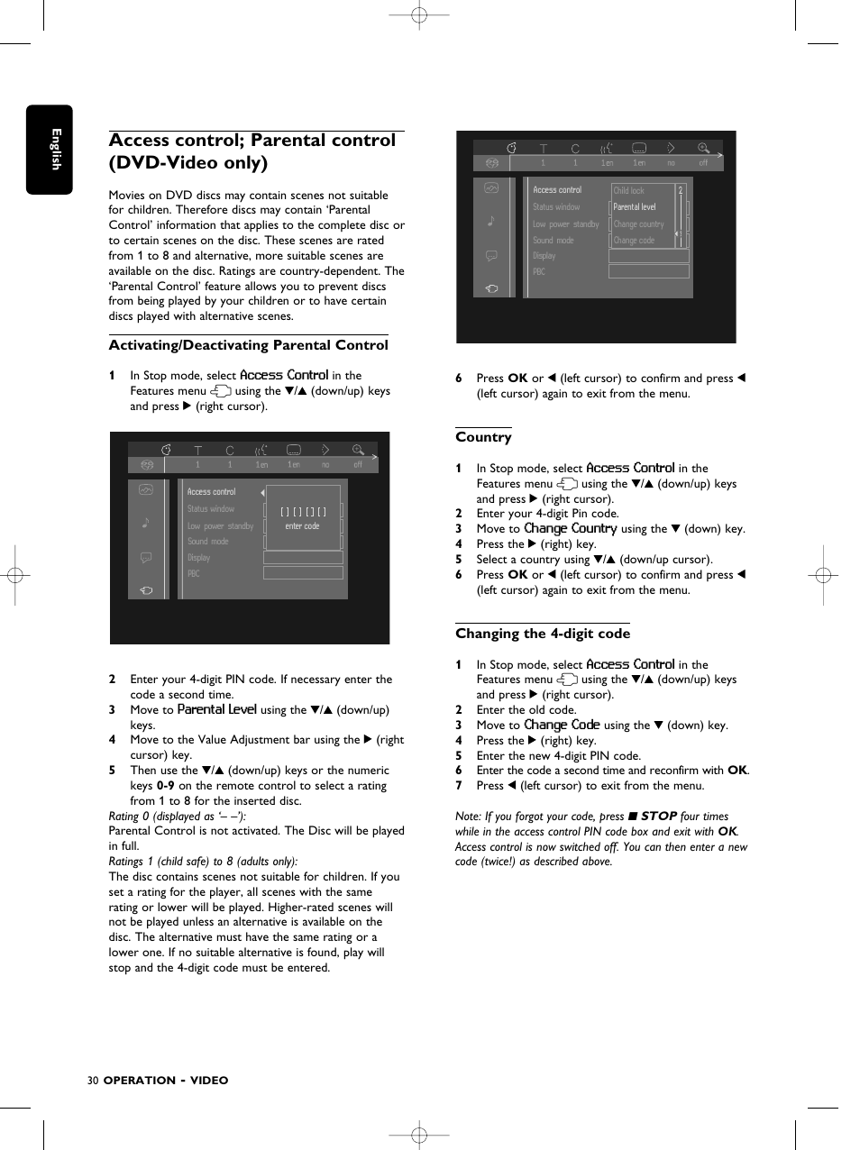 Access control; parental control (dvd-video only) | Philips SACD1000 User Manual | Page 30 / 107