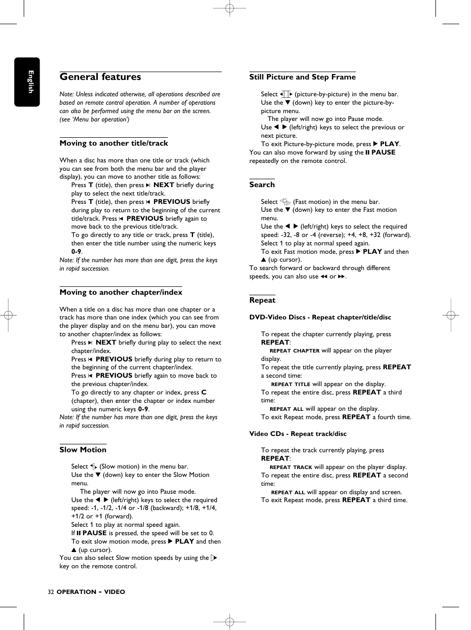 General features | Philips SACD1000 User Manual | Page 32 / 107