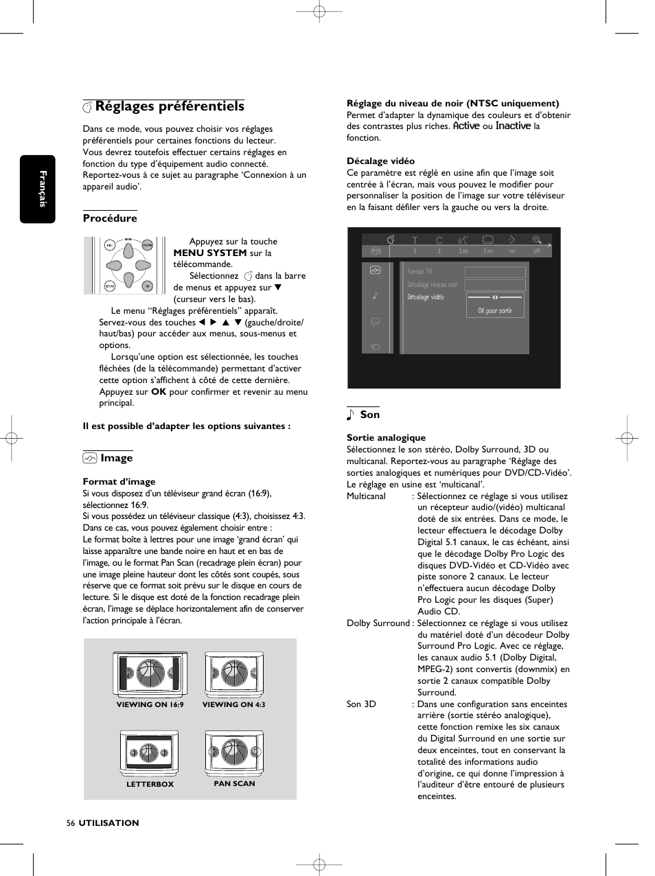 Réglages préférentiels | Philips SACD1000 User Manual | Page 56 / 107