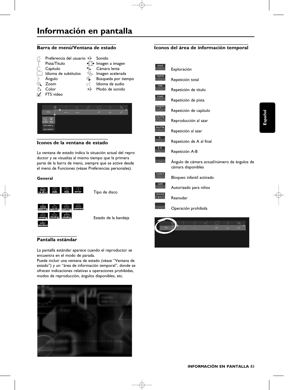Información en pantalla | Philips SACD1000 User Manual | Page 83 / 107
