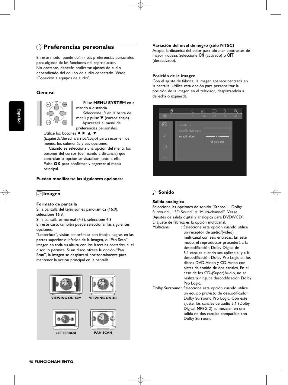 V preferencias personales | Philips SACD1000 User Manual | Page 90 / 107