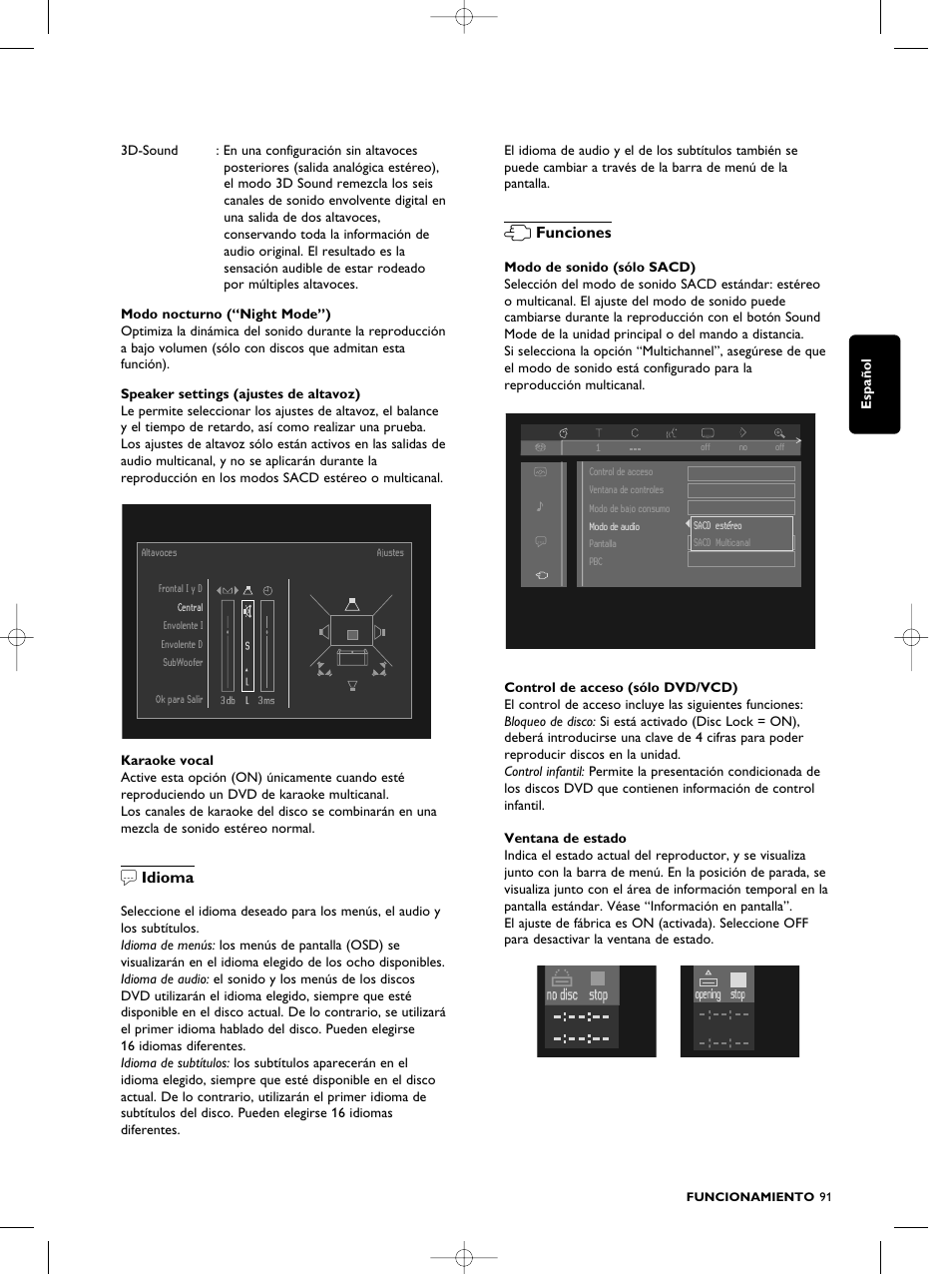 R idioma, S funciones | Philips SACD1000 User Manual | Page 91 / 107