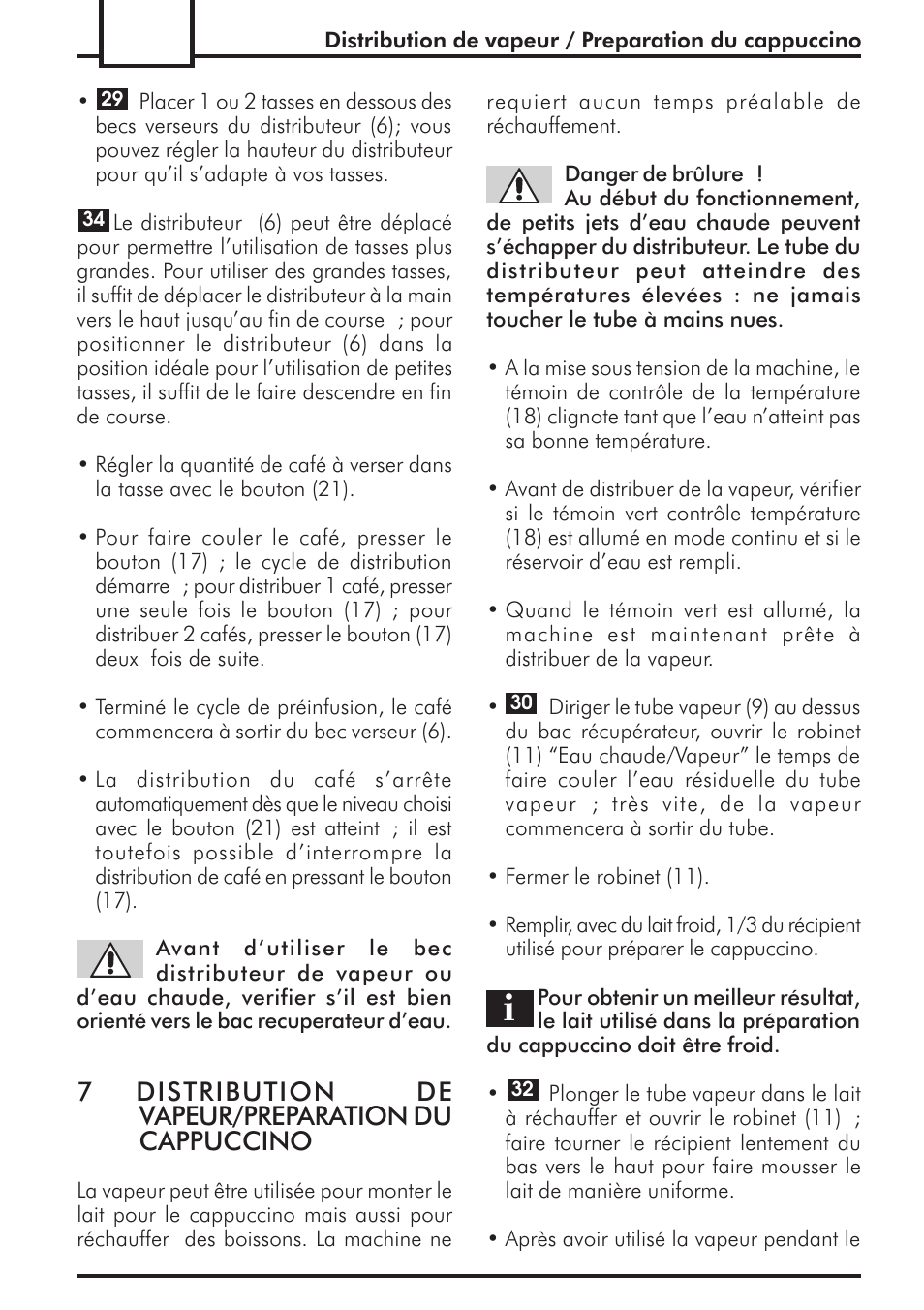 7distribution de vapeur/preparation du cappuccino | Philips 741424043 User Manual | Page 50 / 132