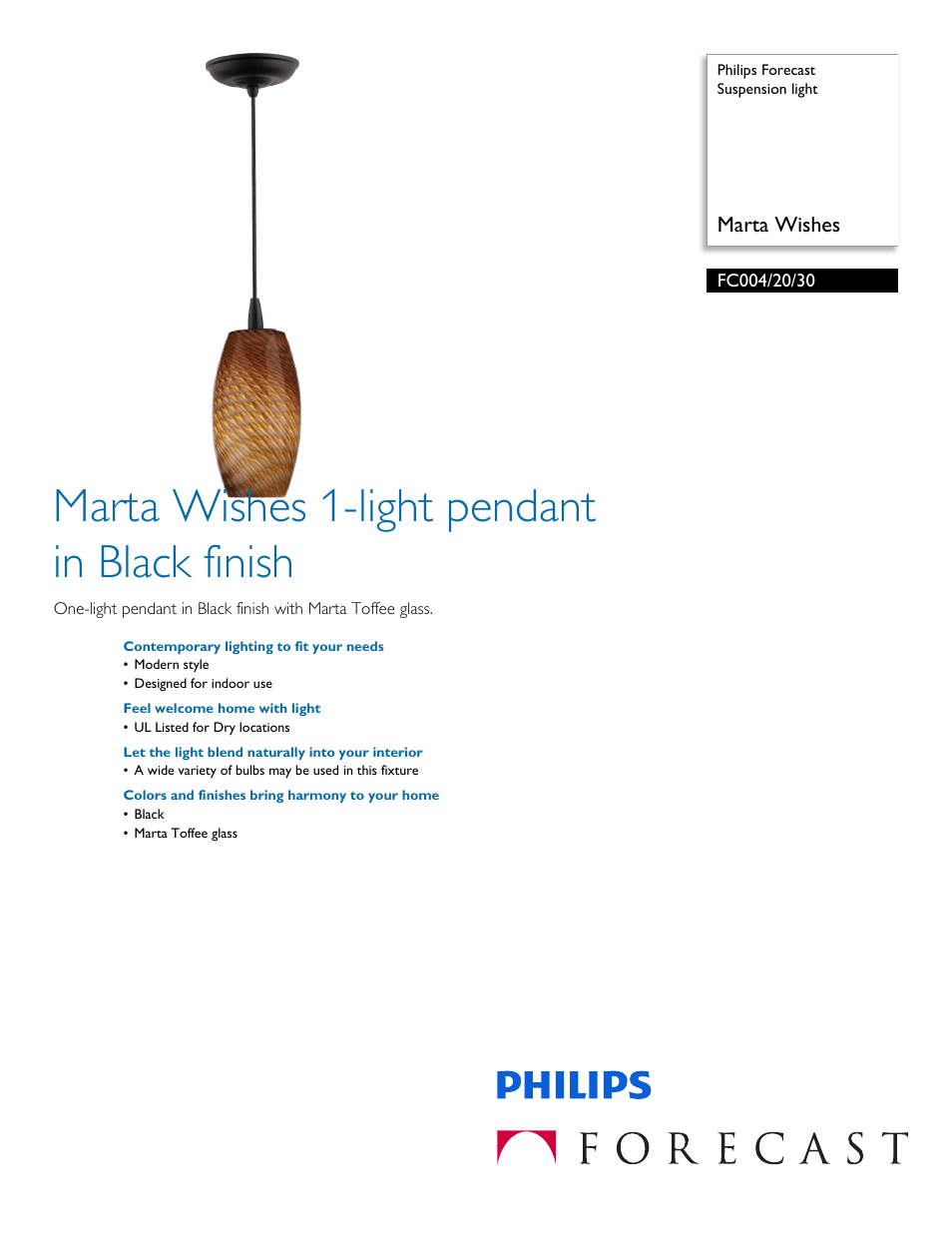 Philips Forecast Suspension light FC004-20-30 Marta Wishes User Manual | 2 pages