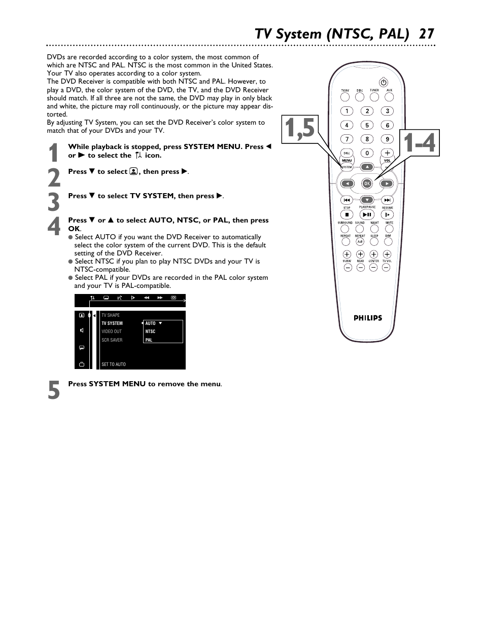 Tv system (ntsc, pal) 27 | Philips MX3700D3799 User Manual | Page 27 / 44