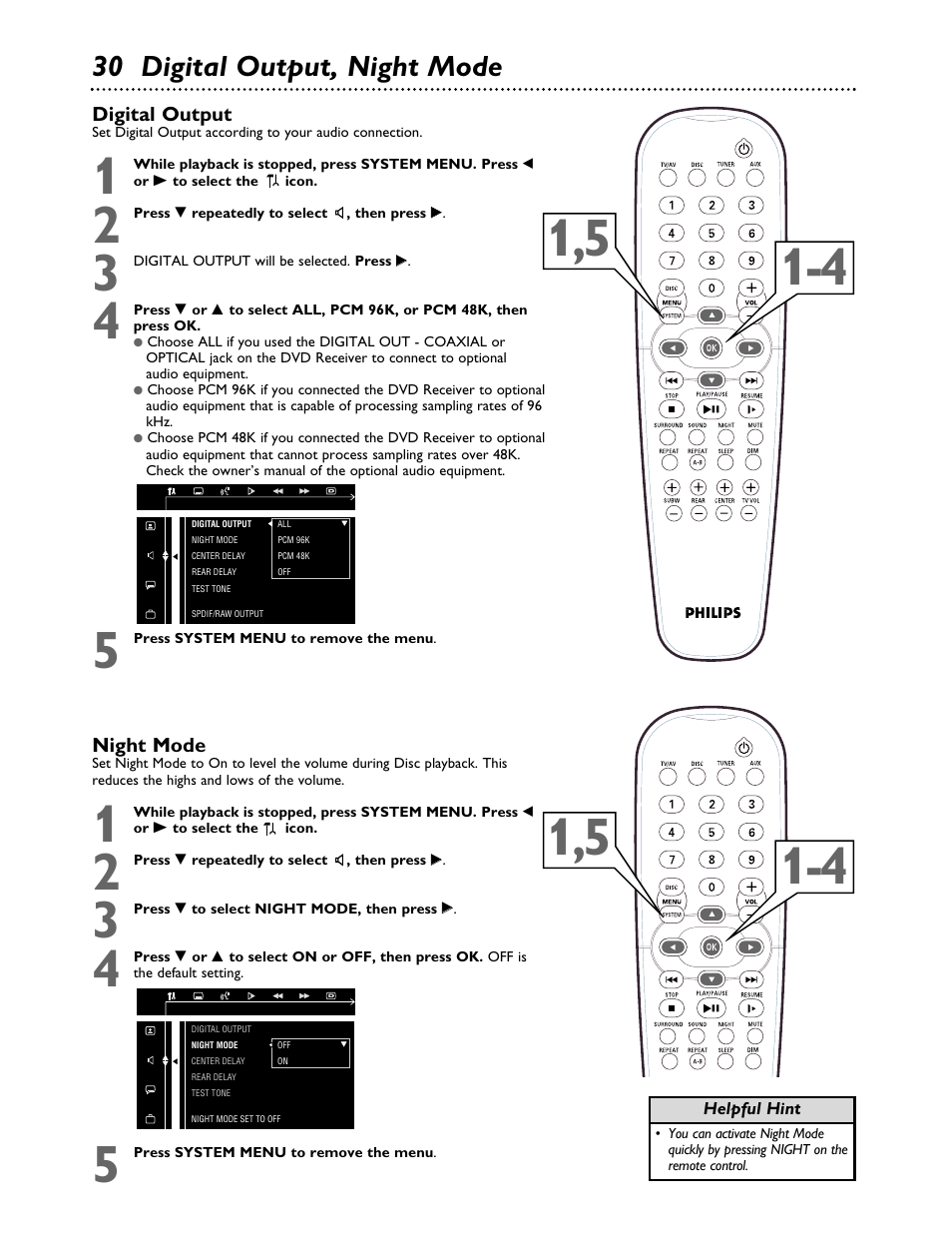 30 digital output, night mode | Philips MX3700D3799 User Manual | Page 30 / 44