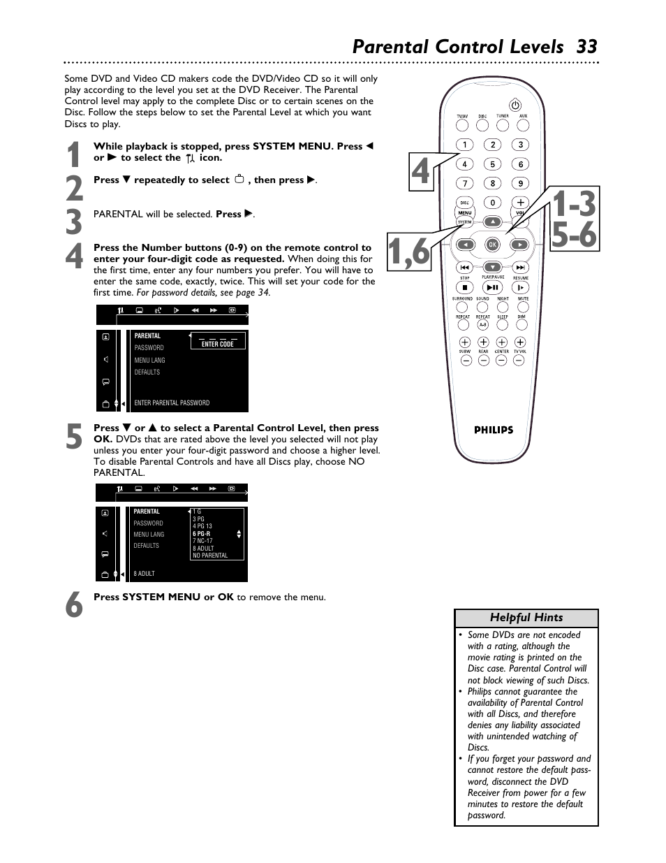 Parental control levels 33 | Philips MX3700D3799 User Manual | Page 33 / 44